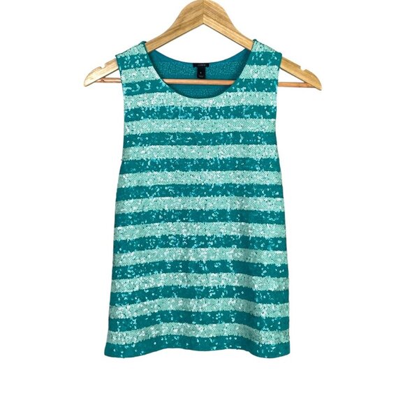 J. CREW SEQUIN STRIPE SHELL TANK TOP GREEN - Picture 2 of 7
